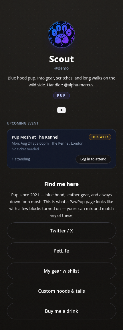 A real PawPup profile page