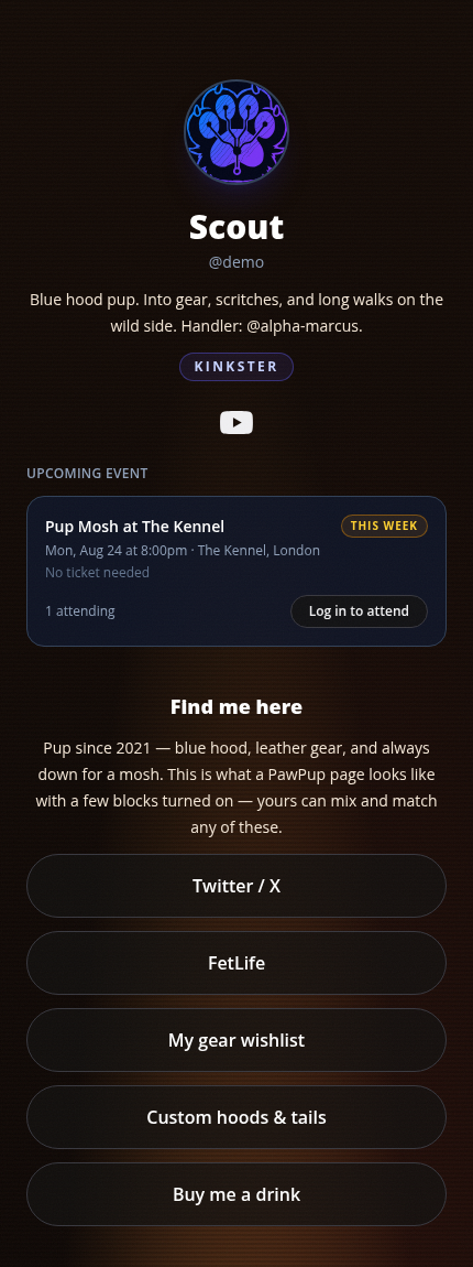Kinkster profile with Last Orders theme